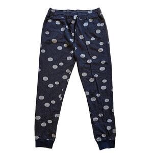 Beautiful Giant Polka Dot Joggers Navy Blue Gray Textured Knit Sweatpants Medium